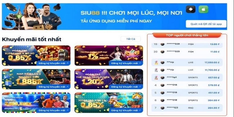 Danh sách các chương trình ưu đãi hiện hành tại Siu88